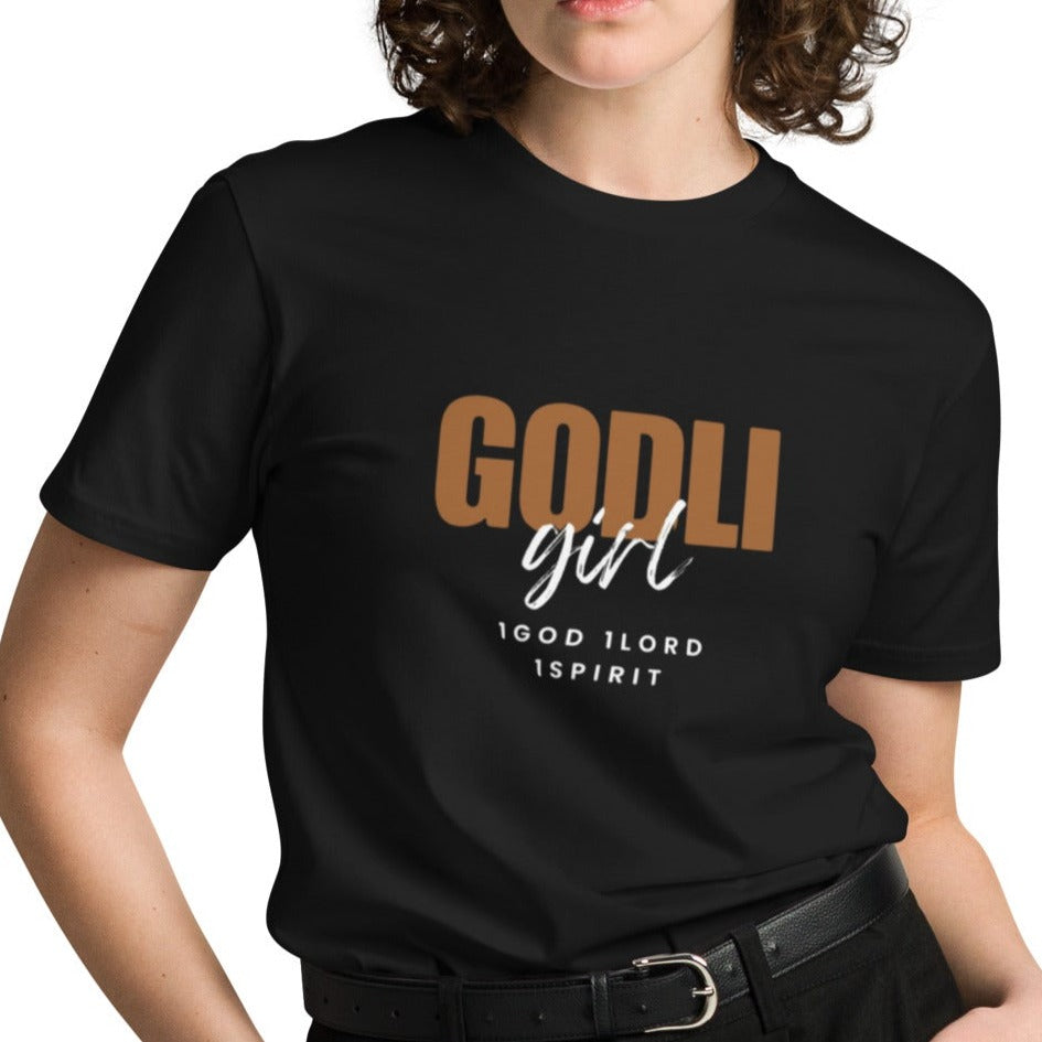 Noa Classic T-shirt.  "GODLIGIRL. 1GOD 1LORD 1SPIRIT"  Choose from 3 colors.