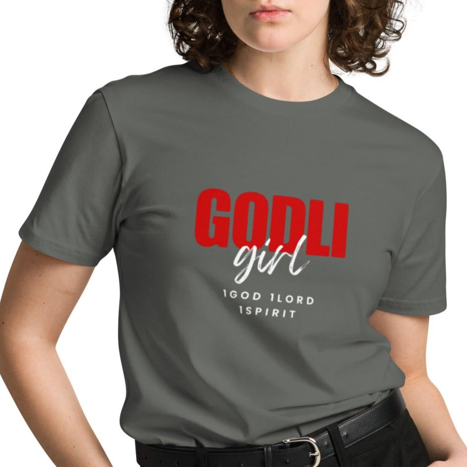 Noa Classic T-shirt.  "GODLIGIRL. 1GOD 1LORD 1SPIRIT"  Choose from 3 colors.