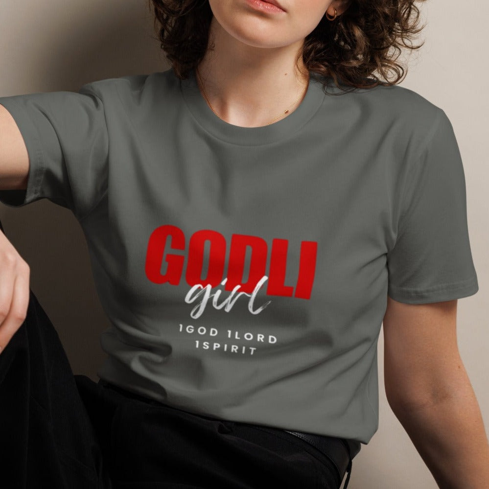 Noa Classic T-shirt.  "GODLIGIRL. 1GOD 1LORD 1SPIRIT"  Choose from 3 colors.