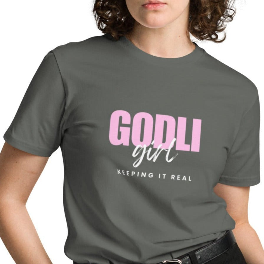 Noa Classic T-shirt.  "GODLIGIRL.  KEEPING IT REAL"  Choose from 3 colors.