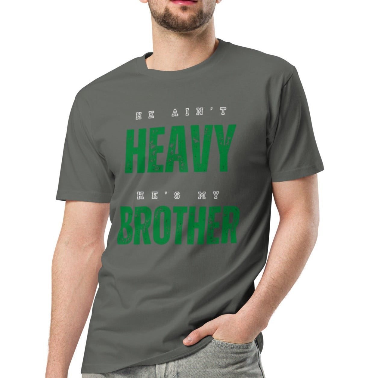 Cruze Classic T-shirt.  "HE AIN'T HEAVY.  HE'S MY BROTHER"  Choose from 3 colors.