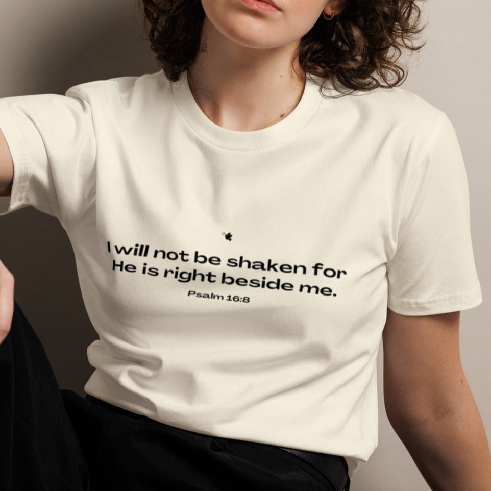 Zyn Classic T-shirt.  "I WILL NOT BE SHAKEN FOR HE IS RIGHT BESIDE ME"  Choose from 3 colors.