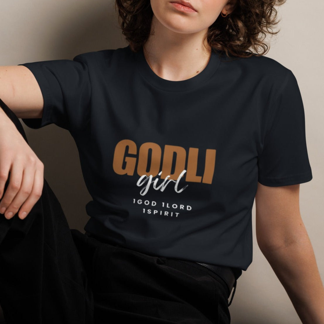 Noa Classic T-shirt.  "GODLIGIRL. 1GOD 1LORD 1SPIRIT"  Choose from 3 colors.