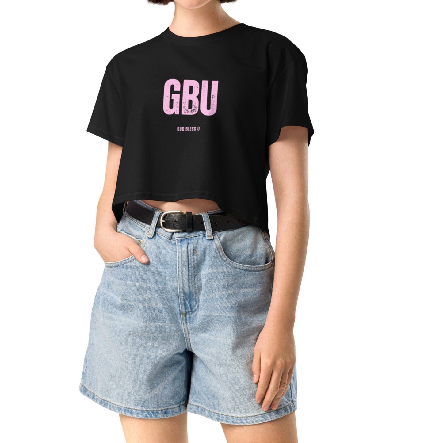 Londyn Crop Tee.  "GBU.  GOD BLESS U"  Choose from 3 colors.